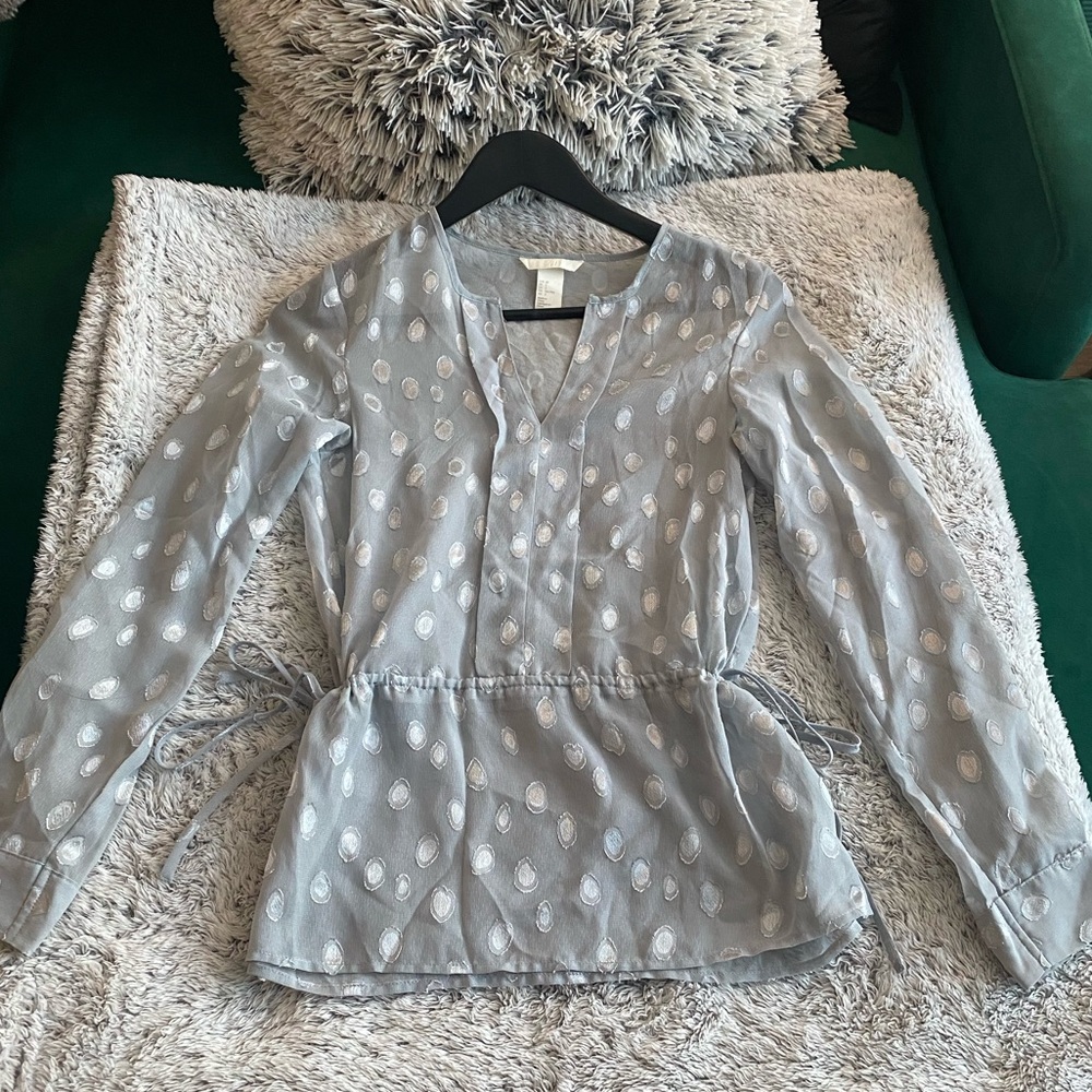 H&M long sleeve mesh blouse size 2 color: baby blue/mint
